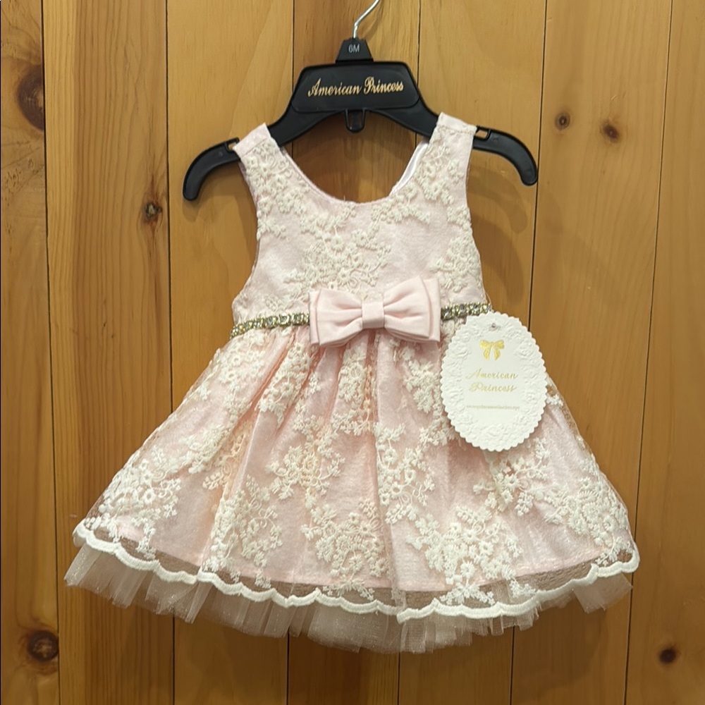 American Princess Blush Lace Dress with Bow